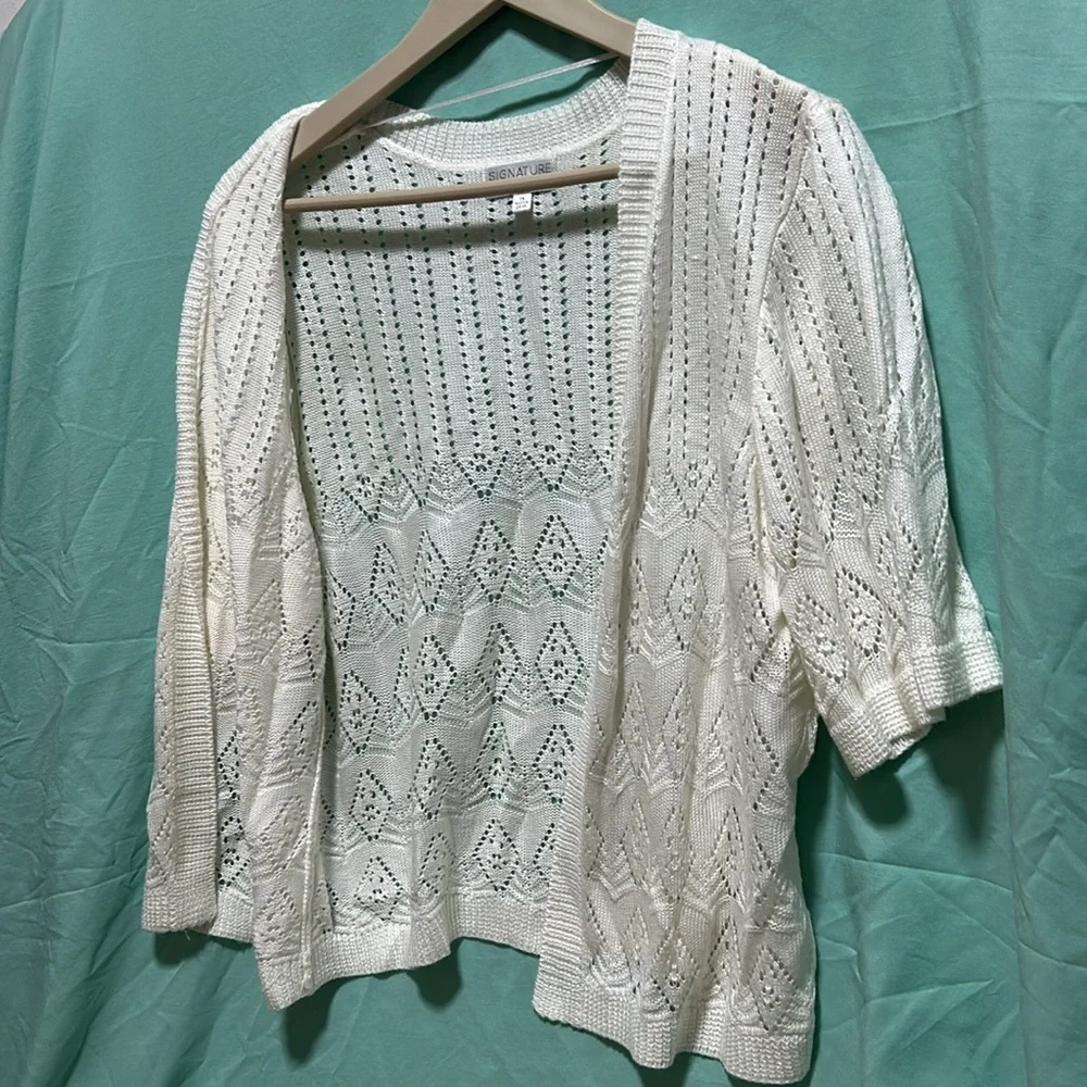 Signature Pointelle Open-Front Cardigan Sweater - Cream